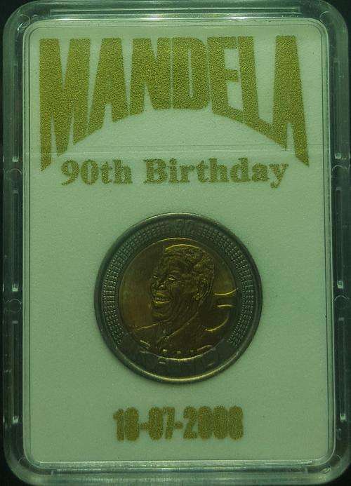 2008 MANDELA BITHDAY COIN. GOLD LETTERED CASE. R1 START!!