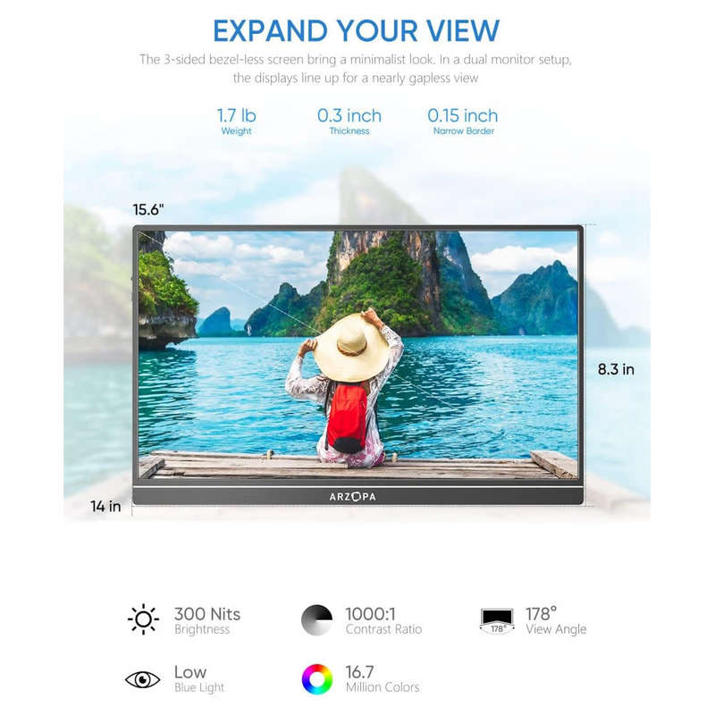 Arzopa - 15.6" Full HD 1080P IPS Screen - Portable Monitor with Smart Cover