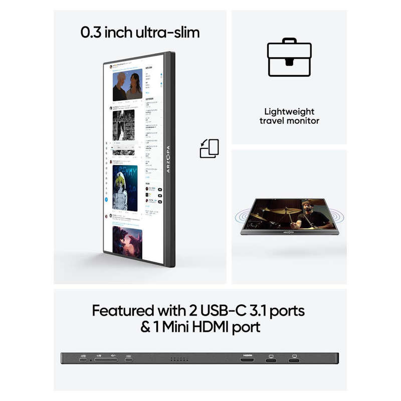 Arzopa - 15.6" Full HD 1080P IPS Screen - Portable Monitor with Smart Cover