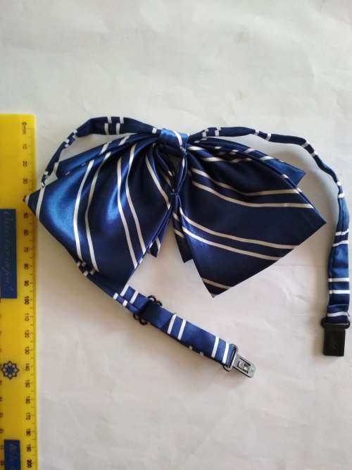 Ready-Made Lady's Bow Tie with Clip (Blue with Stripes)