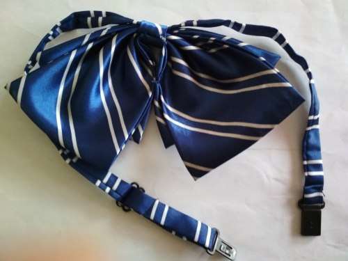 Ready-Made Lady's Bow Tie with Clip (Blue with Stripes)
