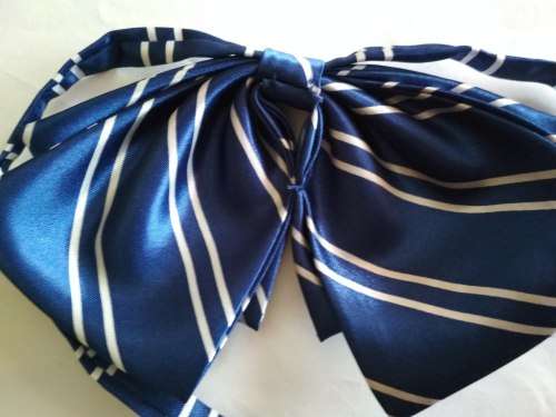 Ready-Made Lady's Bow Tie with Clip (Blue with Stripes)
