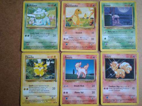 Pokemon cards - pikachu, grimer, ponyta, vulpix, bulbasaur, charmander