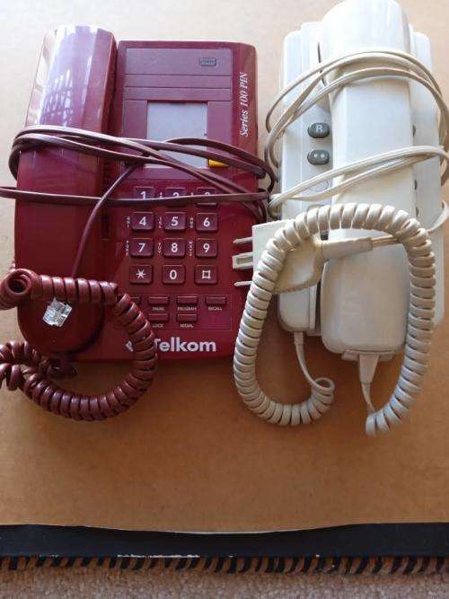 Three LandLine Telephones  - including vintage button telephone with old jack