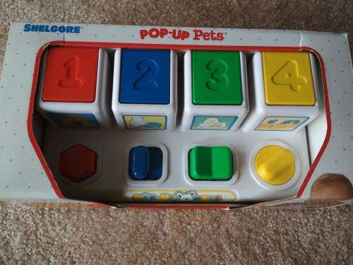 Pop Up Pets Activity Shelcore Vintage 1991 Pop Up Toy Dog, Bunny, Cat and Chicken!