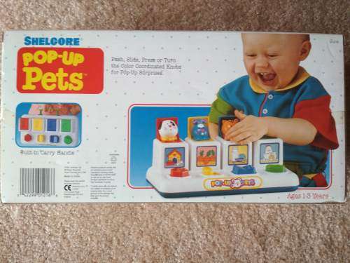 Pop Up Pets Activity Shelcore Vintage 1991 Pop Up Toy Dog, Bunny, Cat and Chicken!