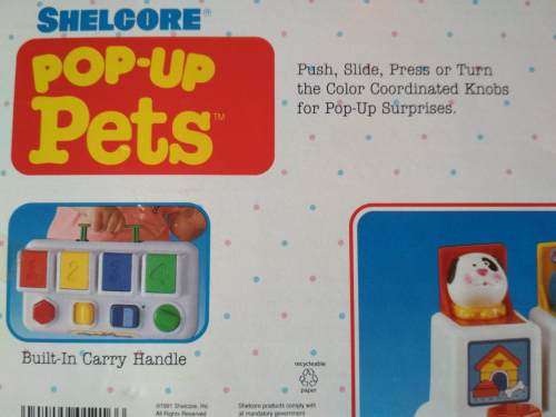Pop Up Pets Activity Shelcore Vintage 1991 Pop Up Toy Dog, Bunny, Cat and Chicken!