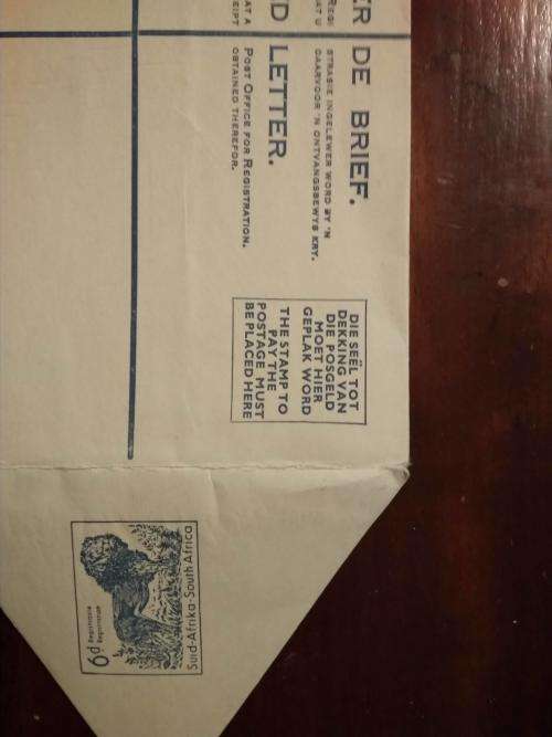 Vintage South Africa Unserviced Registered Letter 6D