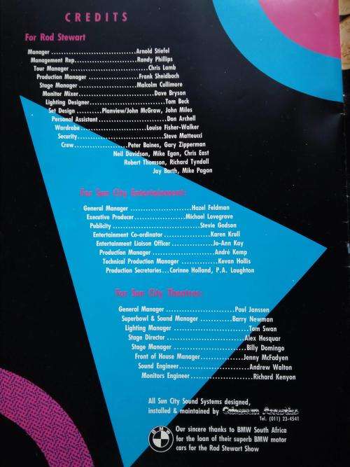 1985 Programme for ROD STEWART Concert at Sun City