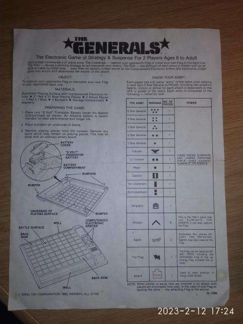 Vintage 1980 THE GENERALS Electronic Strategy Game by Ideal