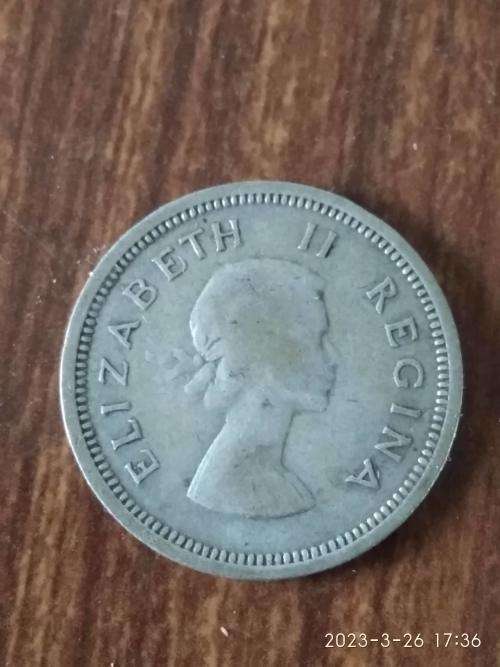 1958 South Africa SA 1 shilling Elizabeth II coin