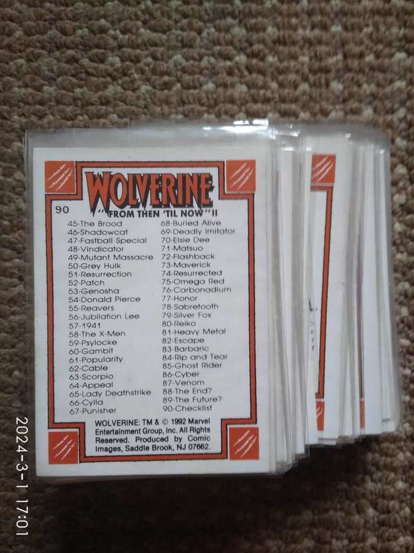 1992 MARVEL WOLVERINE `From Then Til Now` Series 2 Trading Card (85 cards)