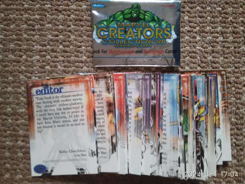 MARVEL Creators Collection 1998 trading cards (Full Base Set of 72 cards)