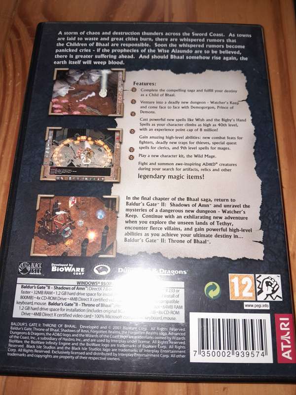 Baldur`s Gate 2 Shadows of Amn & Throne of Bhaal Expansion  (PC DVD Game - Tested and Working)