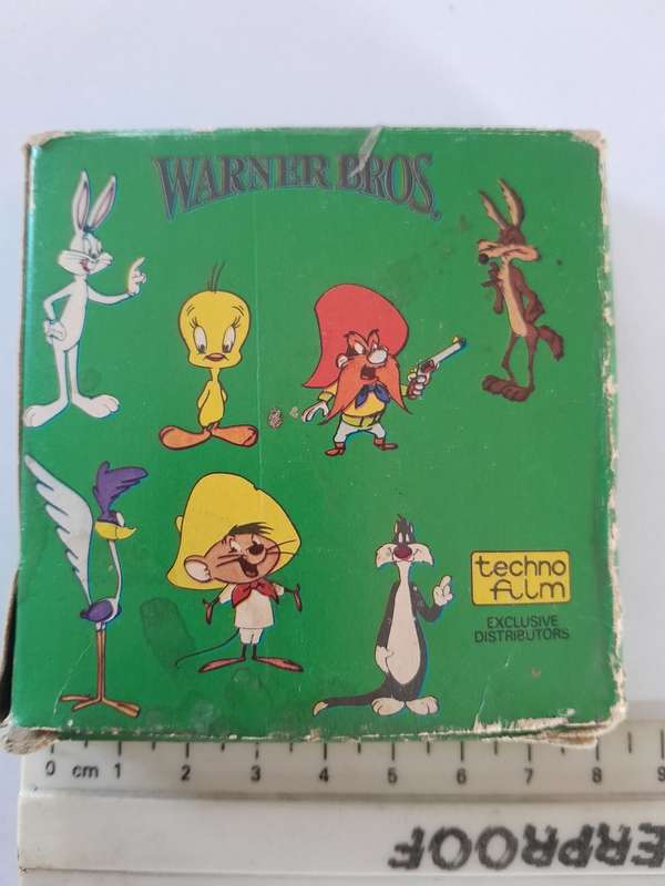 Vintage Looney Tunes Road Runner Super 8 Colore Film Reel Warner Bros Techno Film Plus Storage Cover