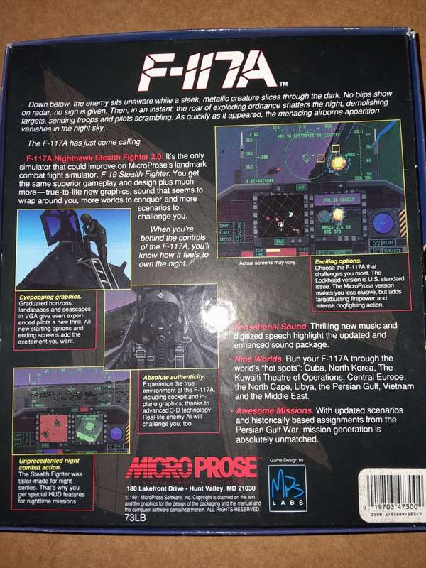 Nighthawk F-117A Stealth Fighter 2.0 Micro Prose PC Game 3.25` (Stiffy) Discs