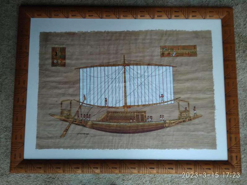 Ancient Egyptian Sailing Boat Artwork in Picture Frame