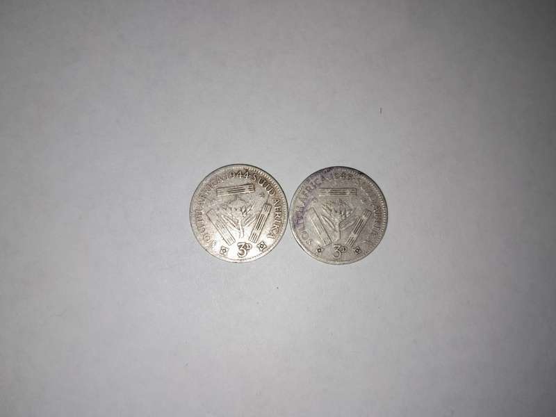 South Africa 3 Pence 1944 & 1945 Coin (Two coins in total)