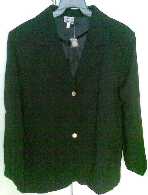 Black jacket with gold buttons and shoulder padding (size 34)