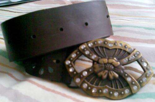 Ladies brown belt with floral and diamante buckle (size 34)
