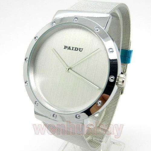 PAIDU New Silver Metal Iron Mesh Quartz Wrist Watch Unisex
