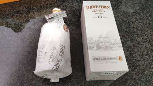 Three Ships Single Cask PX Finish Single Malt Whisky. Only 800 bottles sold. R850 value
