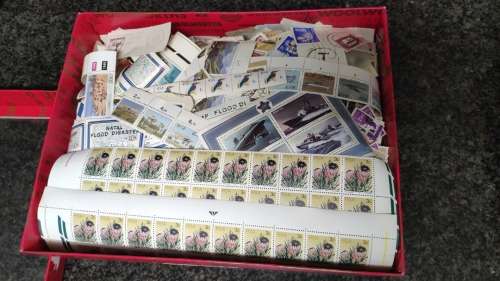 Shoe box sized box full of stamps. Mostly early Rep SA. plenty lower value mint