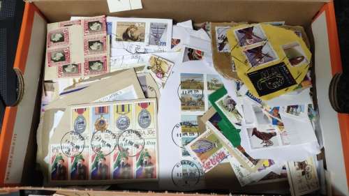 Shoe box full of stamps from all over the world