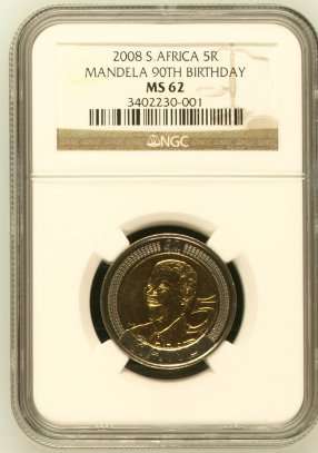 2008 S. Africa 5R Mandela 90th Birthday Graded by NGC MS62