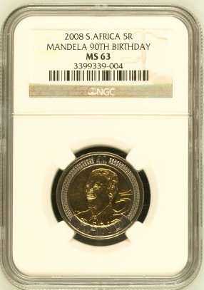 2008 S. Africa 5R Mandela 90th Birthday Graded by NGC MS63