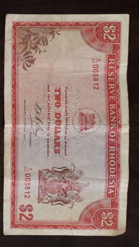 RHODESIA TWO DOLLAR BANKNOTE 1972