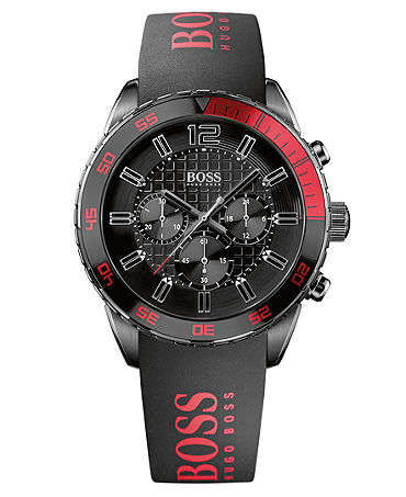 HUGO BOSS NEW ARRIVAL!! Men's Chronograph Red and Black Silicone Strap - 1512901