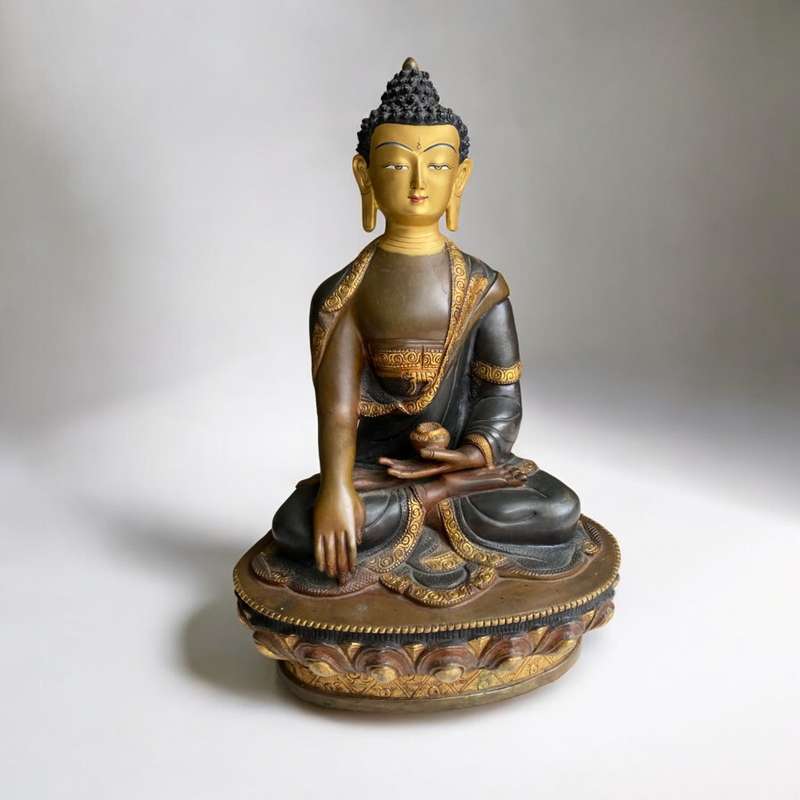 Shakyamuni Buddha Statue (33cm) Handmade Nepali copper, crafted in Patan, Nepal