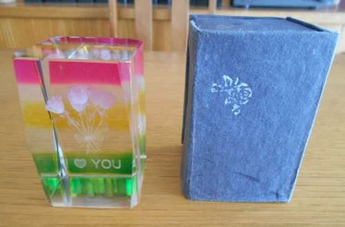 Decorative `I LOVE YOU` glass paperweight (in original box)