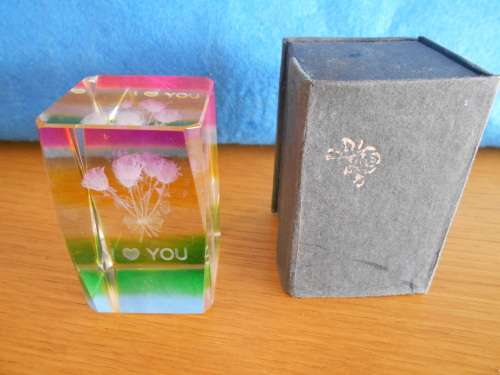 Decorative `I LOVE YOU` glass paperweight (in original box)