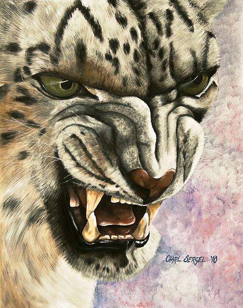 INCREDIBLE SNOW LEOPARD - Signed Original by Charl Sergel - TRUELY BREATH-TAKING - FREE SHIPPING