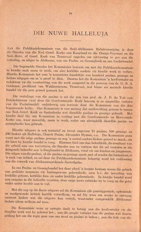 Lied Gesang Psalm Halleluja Afrikaans Kerk Gereformeerd Hervormd Nederduitse Totius Gerdener Musiek Kerkmusiek