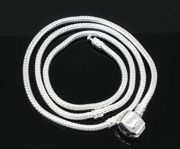 Silver plated Pandora style snake link necklace