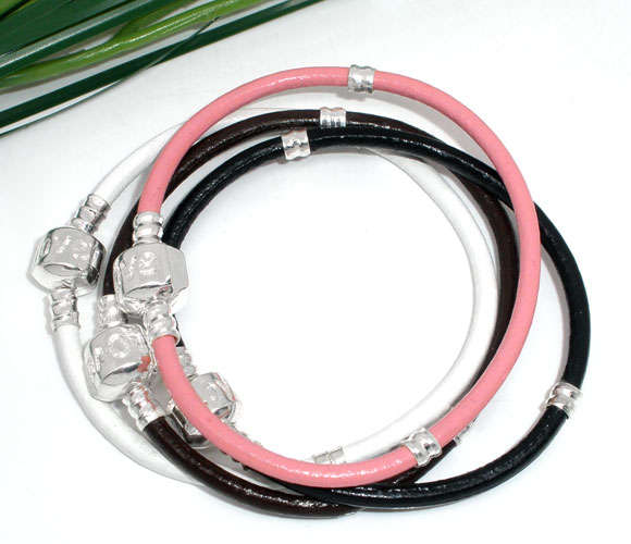 Pandora style leather charm bracelet