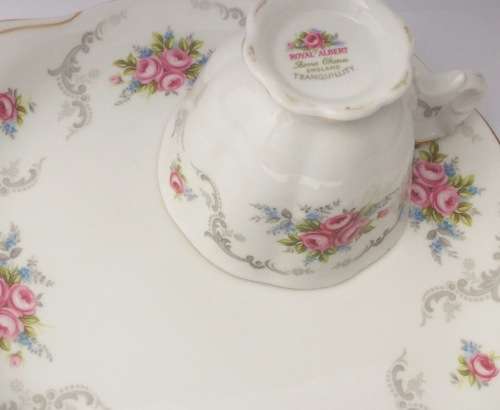 A really pretty Royal Albert "Tranquility" Snack set with a large plate.