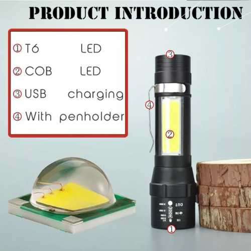POWERFUL LED FLASHLIGHT Built in Battery Q5 Zoom Focus Torch Lamp 2000 Lumen