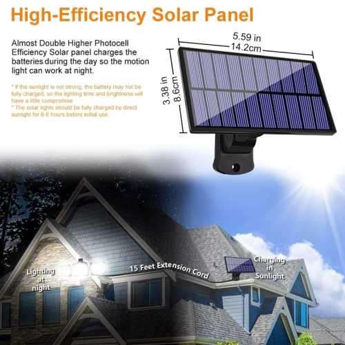 Solar Lights Outdoor 171 COB LEDs Motion Sensor Light 3 Head Remote Control Wall Light 270 Angle