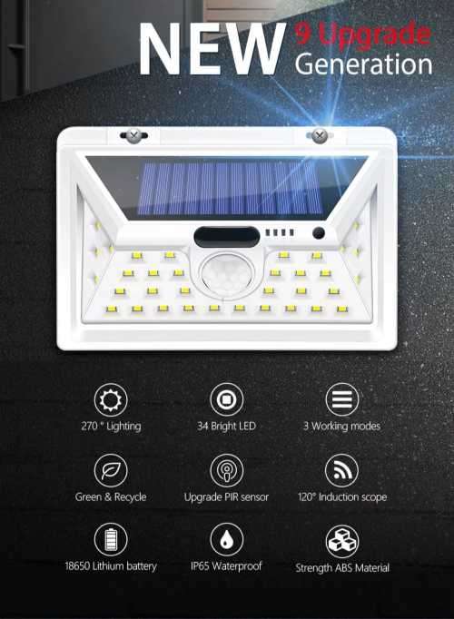 30 WATT LED Outdoor Solar Light , 3 Mode Settings