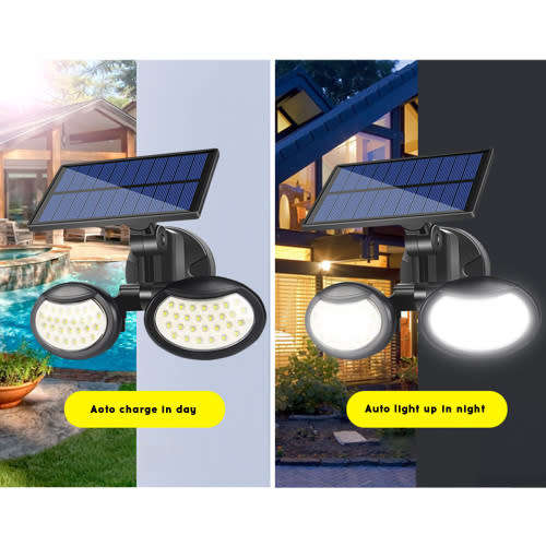 56 LEDs Solar Double Head Wall Lamp Outdoor IP65 Waterproof