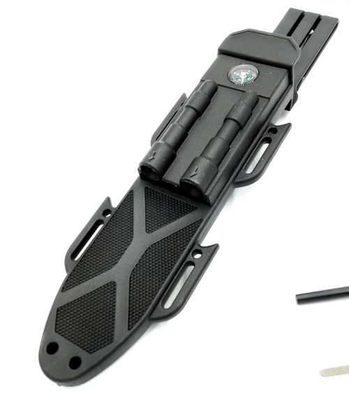 BLACK SURVIVAL Hunting Knife (flint/compass/whistle)