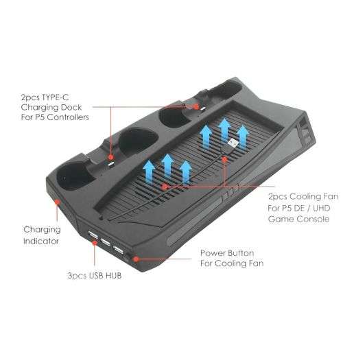`Ultimate PS5 Gaming Station: Cooling Stand for Console, Controller, and Games for Enhanced Gaming