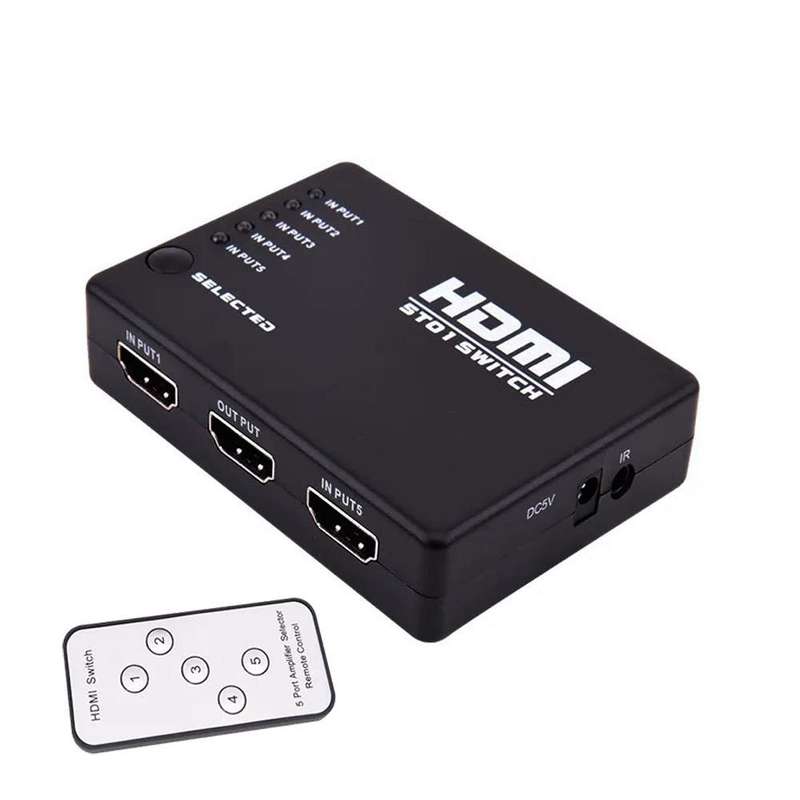 5 In 1 HDMI Switch 1080P With IR Remote Control For HDTV DVD