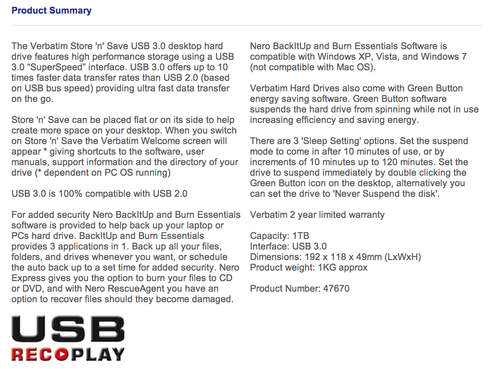 Verbatim Hard Drive - 1TB