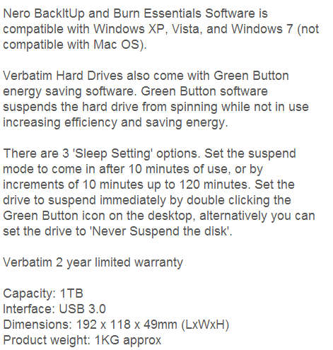 Verbatim 1TB hard dirve