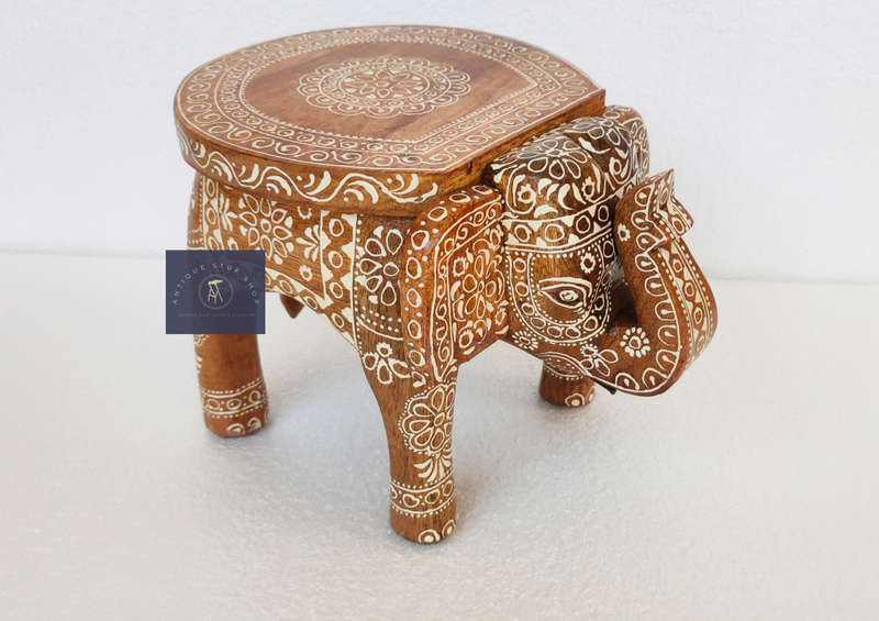 Elephant Stool Wood Elephant Chair Wooden Elephant Table Elephant Stool India Handicraft Art